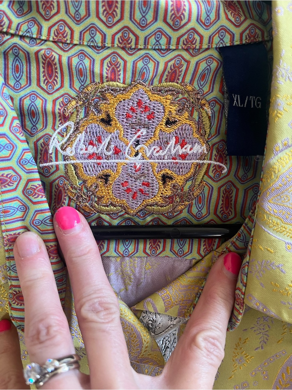 Robert Graham Women’s Paisley Button Front Shirt | Green & Lavender | Size XL - Picture 3 of 8